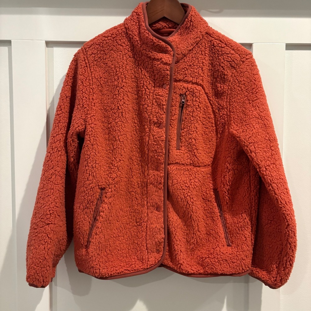 Universal Thread Fleece Jacket Women Small Orange Sherpa Snap Mock Neck Pocket - Picture 2 of 10